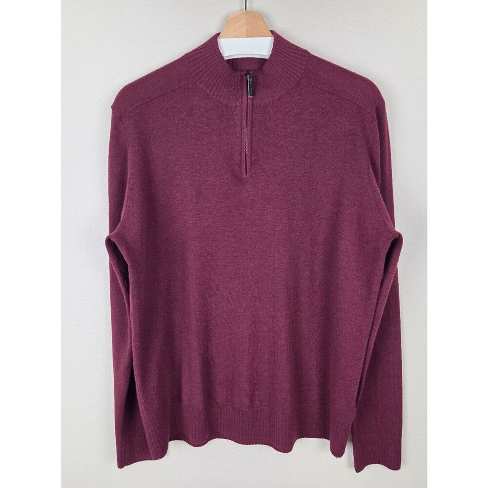 Smartwool Mens Sparwood Quarter Zip Sweater Size L Red Maroon Wool Blend Knit